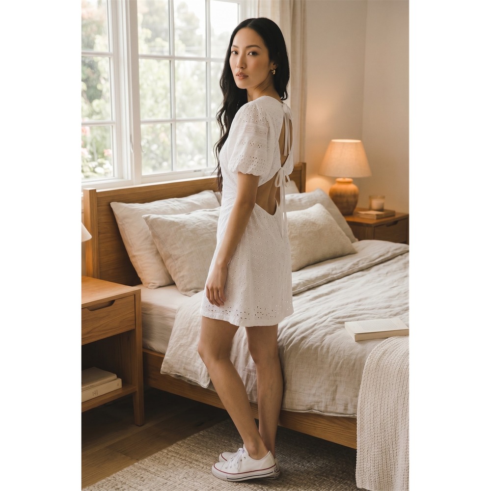 NWT! "Free People" White Apricot Rose Mini Puff Sleeve Mini Dress SZ L Wedding